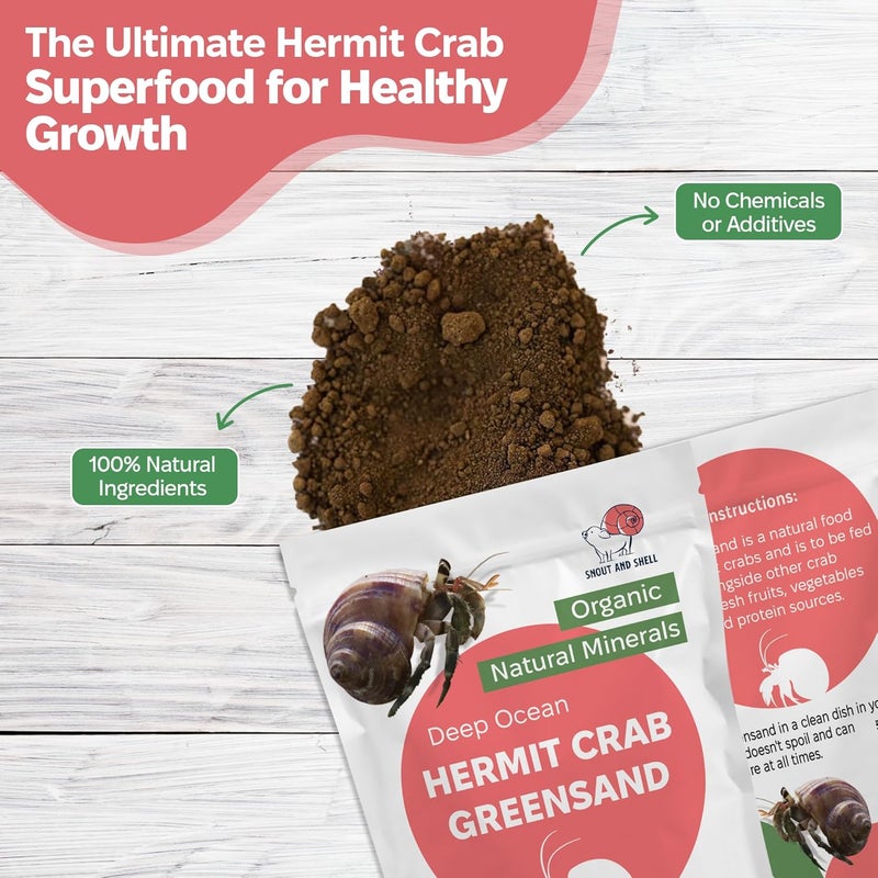 Snout and Shell Hermit Crab Greensand Supplement – Calcium and Trace Mineral Molting Support – Non-GMO, Auto Feeder Friendly, Inert Powder Formula – Natural, USA-Sourced Nutrients – Compatible with All Crabitats - Image 4